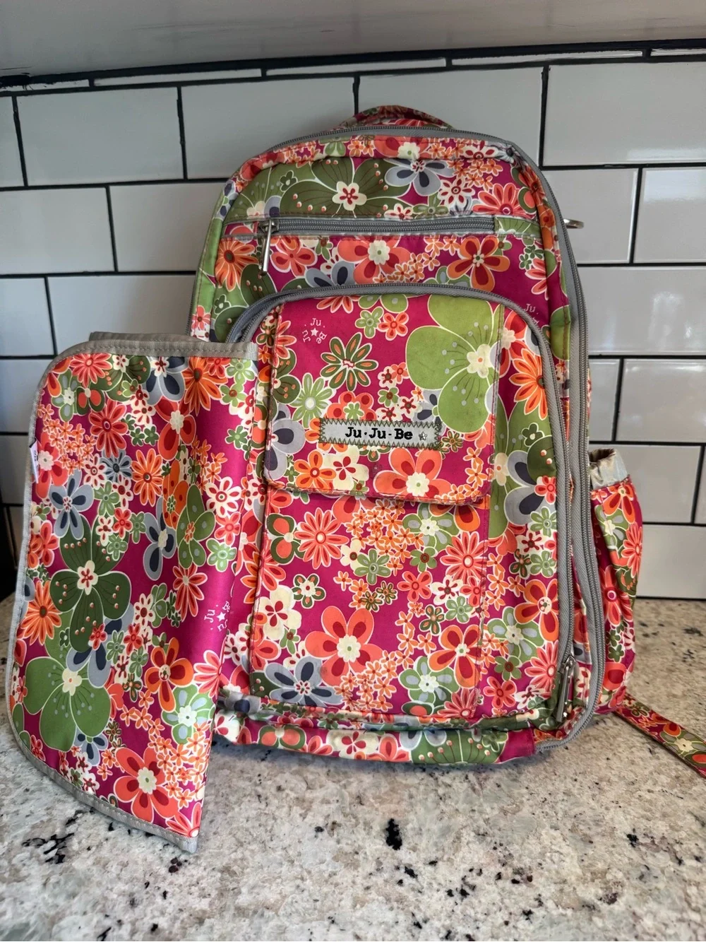 Ju-Ju-Be Floral Backpack in Pink, Green & Orange Patchwork